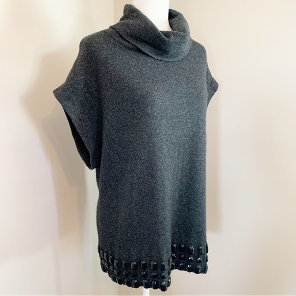 LINE The Label Gray 100% Cashmere Short Sleeve Jeweled Knit Sweater Size Small - Picture 5 of 9